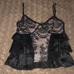 Lace and satin ruffle tank